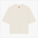 Camiseta com estampa frontal de texto "Forró é patrimônio" e estampa traseira com pequeno logotipo circular acima de texto menor centralizado.