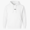 Moletom com estampa frontal de um pequeno logotipo estilizado no peito, formado por duas letras entrelaçadas, criando um design simples e contemporâneo.