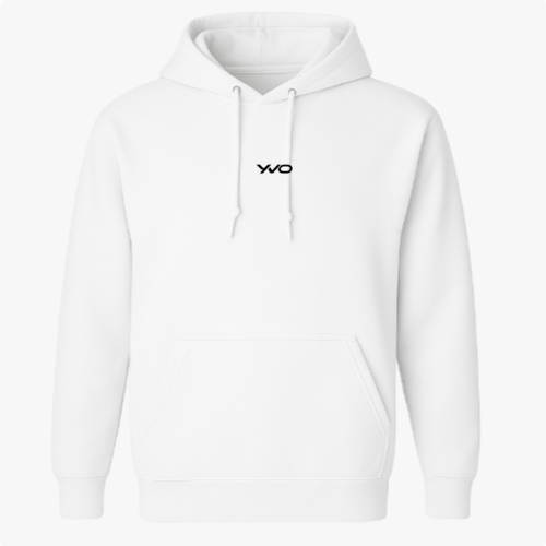 Moletom com estampa frontal de um pequeno logotipo estilizado no peito, formado por duas letras entrelaçadas, criando um design simples e contemporâneo.