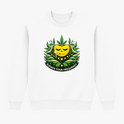 Moletom com estampa frontal de um coração sorridente amararelo cercado por folhas estilizadas, acompanhado da frase "ELEVATE YOUR FREQUENCY" em destaque.
