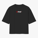 Camiseta com estampa frontal de logotipo estilizado com escrita "KAGE" e símbolo geométrico, e estampa traseira de personagem em posição de combate, envolto em efeitos sombrios e dinâmicos.