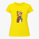 Camiseta com estampa frontal de um panda estilizado em formas geométricas e óculos de sol, com um design moderno composto por linhas e círculos abstratos.