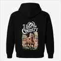 Moletom com estampa frontal de símbolo de cavalo emoldurado por louros e estampa traseira de cavalo realista com texto "I Love the Country".
