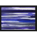 Quadro com estampa frontal de pinceladas horizontais abstratas em tons de azul e branco, criando um efeito artístico de listras sobrepostas e texturizadas.