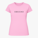 Camiseta com estampa frontal de texto minimalista apresentando a palavra "OBSIGNO" em um estilo simples e moderno.
