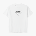 Camiseta com estampa frontal de chifre estilizado com a inscrição centralizada "Jeito Marruco" acima da base dos chifres.