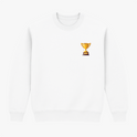 Moletom com estampa frontal de troféu dourado e estampa traseira de troféu maior junto à frase "QUEM VENCER HERDARÁ TODAS ESSAS COISAS APOCALIPSE 21:7".