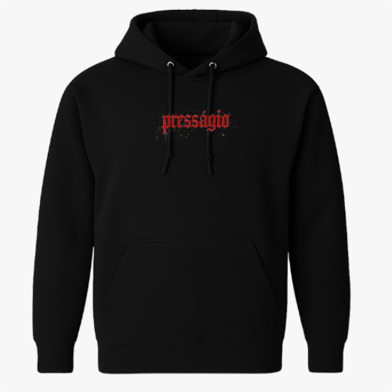 Moletom com estampa frontal de lettering estilizado de "presságio" e estampa traseira de círculo com texto "Maffie Records" em design marcante.