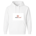 Moletom com estampa frontal de logotipo estilizado com setas e texto "movwork" e estampa traseira idêntica ao logotipo frontal.