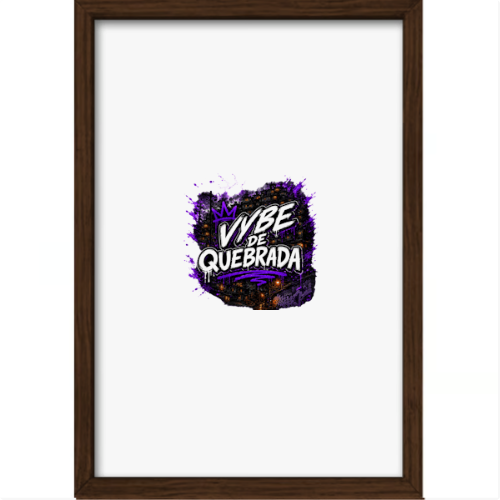 Quadro com estampa central de "Vibe de Quebrada" em estilo grafite, com detalhes urbanos e manchas artísticas envolvendo o texto em destaque.