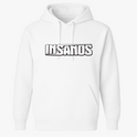 Moletom com estampa frontal de texto estilizado em negrito com a palavra "INSANOS" centralizada e sublinhada por duas linhas paralelas.