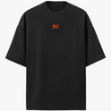 Camiseta com estampa frontal de letras estilizadas e estampa traseira de personagem musculoso em pose de poder acompanhado da frase "PARKER SQUAD".