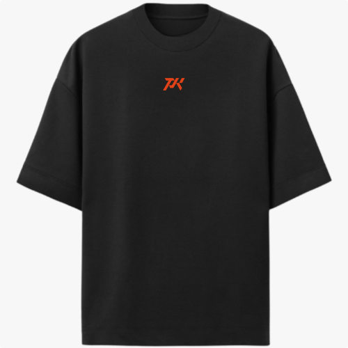 Camiseta com estampa frontal de letras estilizadas e estampa traseira de personagem musculoso em pose de poder acompanhado da frase "PARKER SQUAD".
