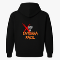 Moletom com estampa frontal de cesta de basquete e palavra "Basquete" e estampa traseira de texto estilizado "X Liso & Enterra Fácil".