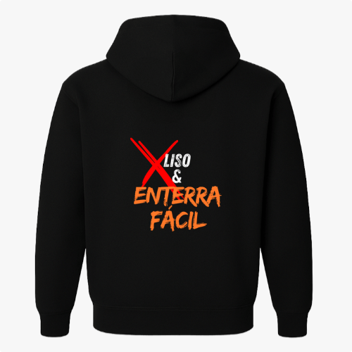 Moletom com estampa frontal de cesta de basquete e palavra "Basquete" e estampa traseira de texto estilizado "X Liso & Enterra Fácil".