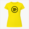 Camiseta com estampa frontal de círculo emoldurando três linhas horizontais, uma delas com pequeno detalhe misterioso, criando um símbolo enigmático.