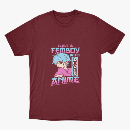 Camiseta com estampa frontal de personagem ilustrado em estilo anime com cabelo azul, vestindo camisa e texto impactante sobre amor por anime.