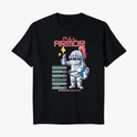 Camiseta com estampa frontal de cavaleiro em armadura completa, segurando escudo com letra "F". Texto "Full Armor" e lista detalhada ao lado.
