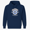 Moletom com estampa frontal de emblema esportivo centralizado, com texto "Columbus", ano "1987", estrelas e detalhes "Athletic Departement".