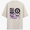 Camiseta com estampa frontal de logo e texto do Instituto Federal Campus Caruaru e estampa traseira de engrenagem, texto "Mecatrônica IFPE" e elementos gráficos.