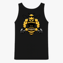 Regata com estampa frontal de "BEESTRONG" em escrita marcante e estampa traseira de abelha musculosa levantando halteres, ilustrando força e determinação.
