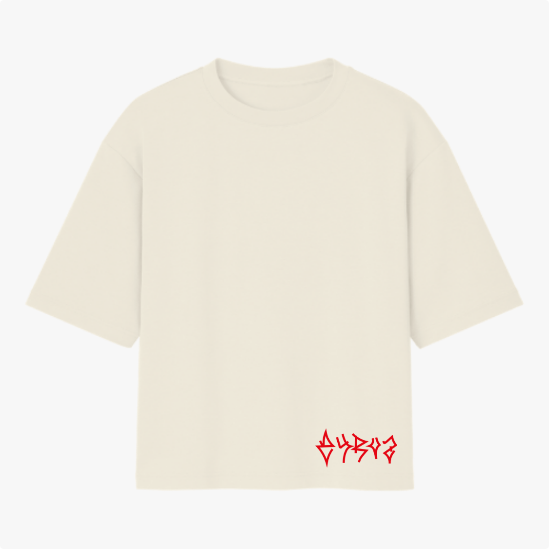 Camiseta com estampa frontal de texto estilizado e estampa traseira de figura demoníaca realizando manobra de skate sob a inscrição "HELL FLIP".