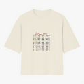 Camiseta com estampa frontal de um caça-palavras com letras agrupadas em quadrado e título "Salmos 24:4" destacado em escrita cursiva no topo.