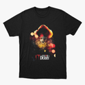 Camiseta com estampa frontal de um palhaço sinistro cercado por luzes embaçadas, com o texto "Welcome to Derry" em destaque na parte inferior.