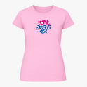 Camiseta com estampa frontal de texto estilizado "Love Jesus" em duas linhas, com um coração integrado no "Love" e um peixe abaixo de "Jesus".