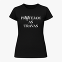 Camiseta com estampa frontal de texto estilizado "PROTEJAM AS TRAVAS", acompanhada de um símbolo gráfico centralizado entre as palavras.