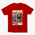 Camiseta com estampa frontal de palhaço pintando retrato de outro palhaço em mural, com palavra "LOSER" escrita acima e detalhe de parede de tijolos.