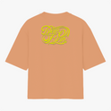Camiseta com estampa frontal de lettering "Deus é bom" em estilo caligráfico detalhado e estampa traseira idêntica, porém em tamanho ampliado.