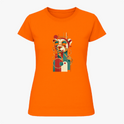 Camiseta com estampa frontal de um panda estilizado em formas geométricas e óculos de sol, com um design moderno composto por linhas e círculos abstratos.