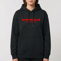 Moletom com estampa frontal de texto "ROWKER CLUB SPORT DIVISION" e estampa traseira de texto idêntico abaixo de três esferas estilizadas.
