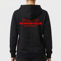 Moletom com estampa frontal de texto "ROWKER CLUB SPORT DIVISION" e estampa traseira de texto idêntico abaixo de três esferas estilizadas.