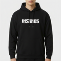 Moletom com estampa frontal de texto estilizado em negrito com a palavra "INSANOS" centralizada e sublinhada por duas linhas paralelas.