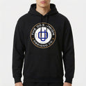 Moletom com estampa frontal de emblema redondo "THE OBS UNION" ao redor de um símbolo central estilizado e o texto "OBSIGNO CO." na parte inferior.