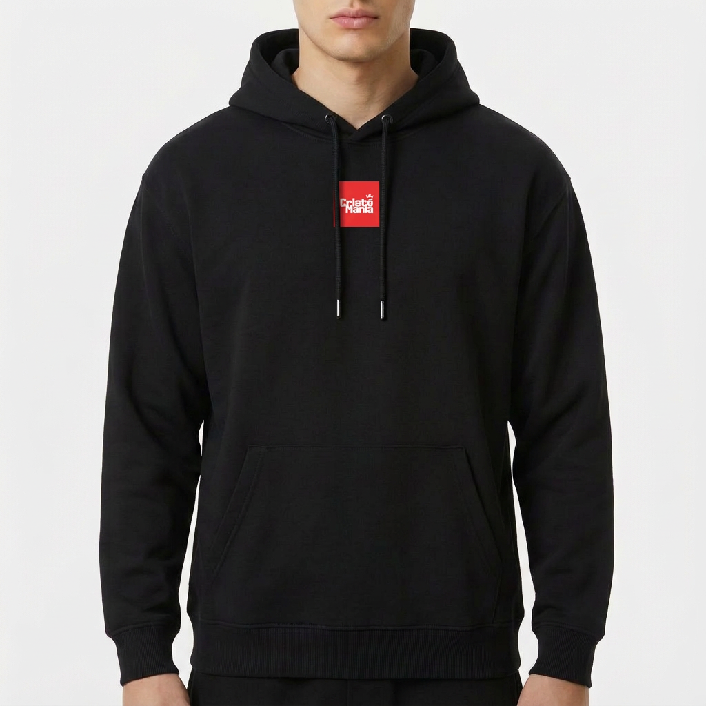 Moletom com estampa frontal de retângulo contendo texto estilizado e estampa traseira de coração anatômico detalhado acompanhado de frase inspiradora e referência.