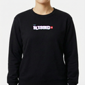 Moletom com estampa frontal de texto em destaque "I am BLESSED" com efeito de sombra, complementado por um detalhe retangular menor ao lado direito.