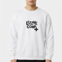 Moletom com estampa frontal de texto estilizado "LZZYE CORP" acompanhado de um símbolo geométrico, passando um visual moderno e minimalista.