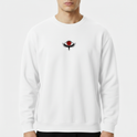 Moletom com estampa frontal de olho com asas em estilo dark e estampa traseira de ilustração abstrata com faces e olhos, acompanhada de texto artístico.