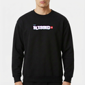 Moletom com estampa frontal de texto em destaque "I am BLESSED" com efeito de sombra, complementado por um detalhe retangular menor ao lado direito.