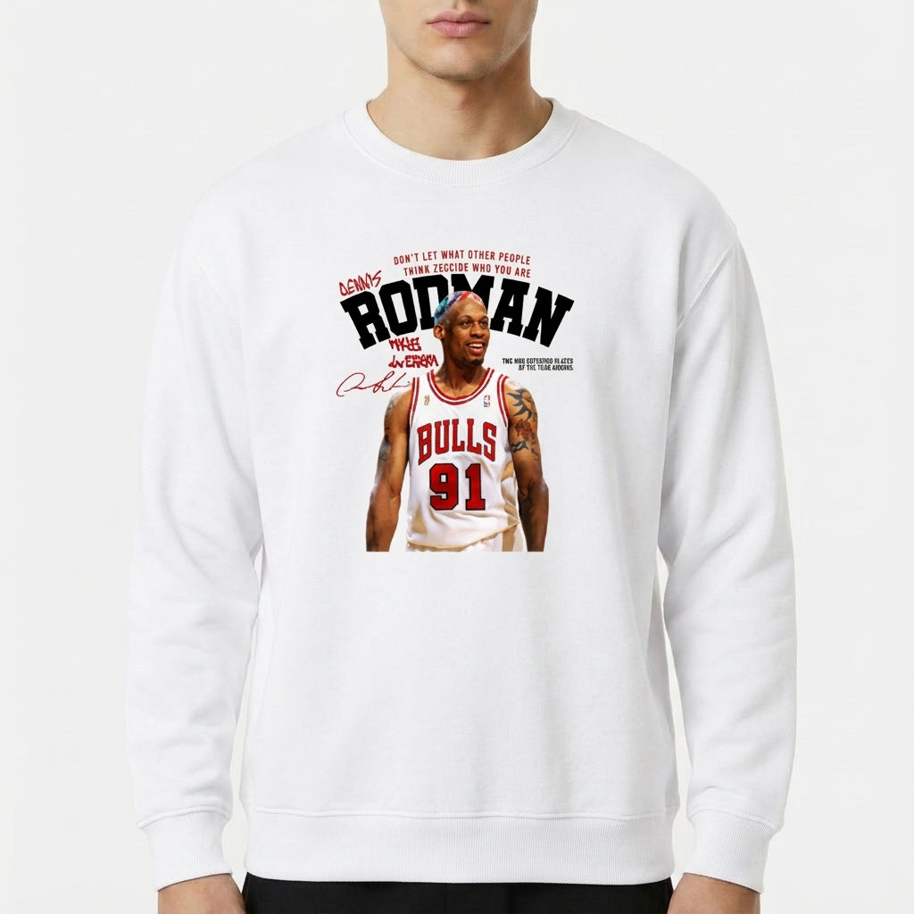Moletom com estampa frontal de jogador de basquete em uniforme, assinatura e frase motivacional, além de elementos gráficos estilizados.