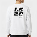 Moletom com estampa frontal de "LS2C" em fonte estilizada e estampa traseira de "LS2C" ampliada com elementos pixelados e texto adicional pequeno.