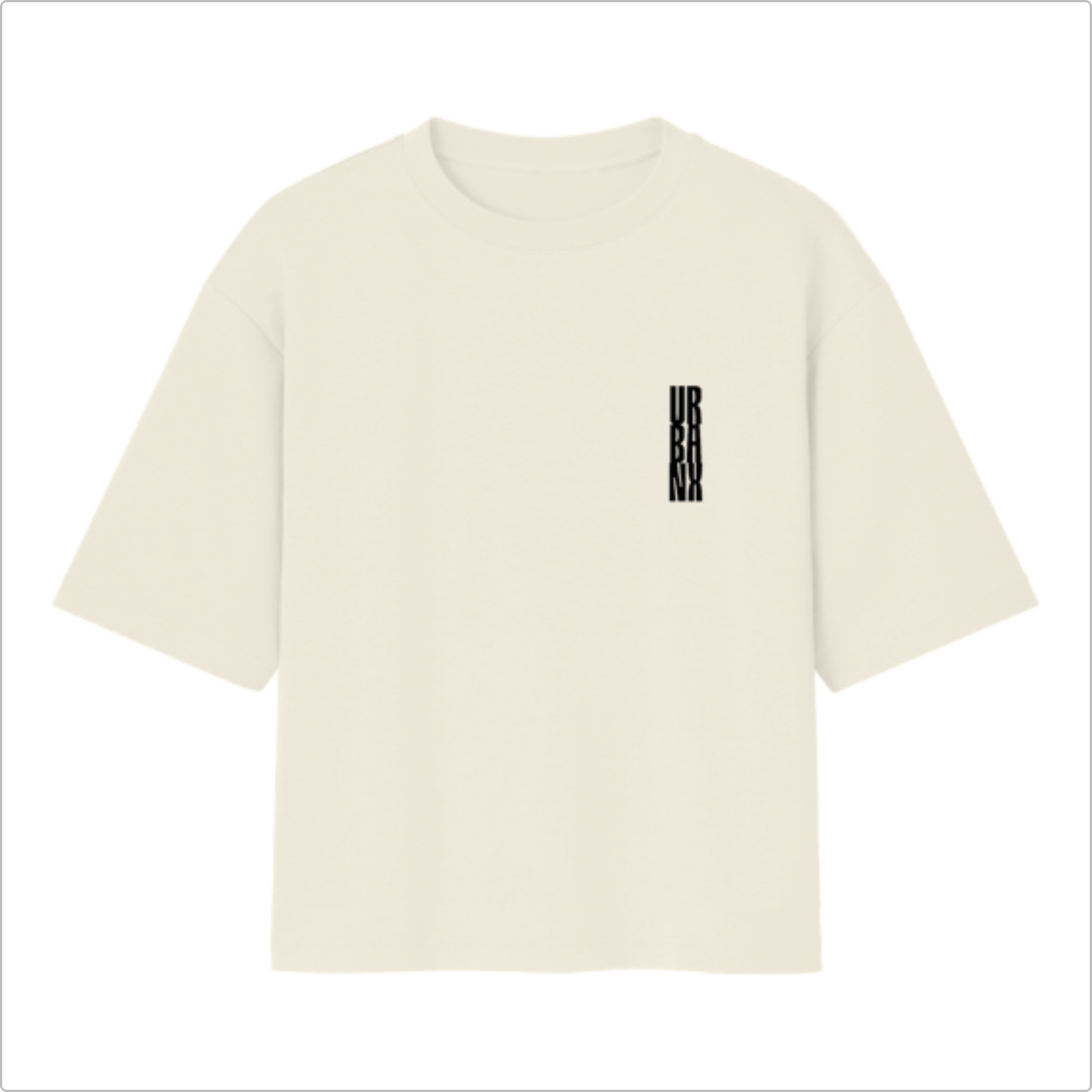 Camiseta com estampa frontal de texto vertical "URBANX" e estampa traseira de "CHOOSE YOUR STYLE URBANX CREATIVE" com letras grandes e efeito de tinta escorrendo.
