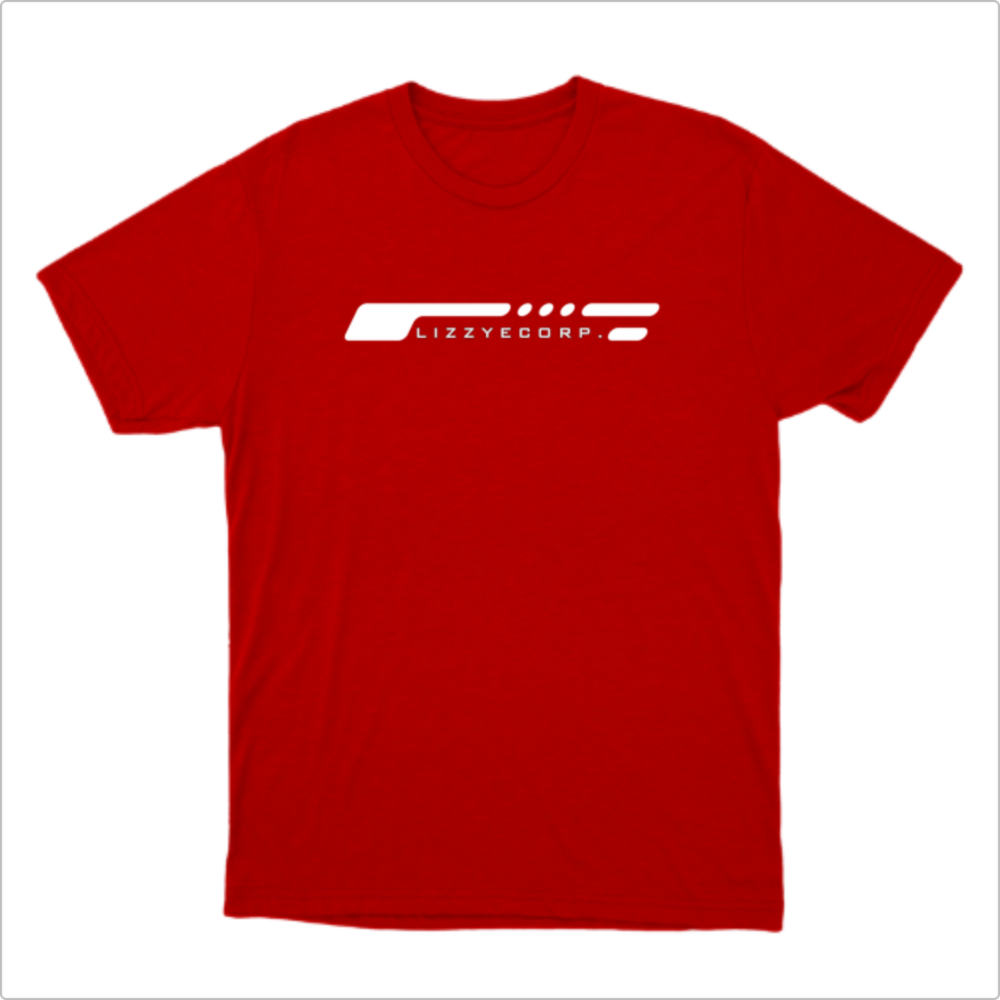 Camiseta com estampa frontal de linhas horizontais estilizadas seguidas do texto "LIZZYECORP." em uma fonte moderna, criando um visual minimalista.