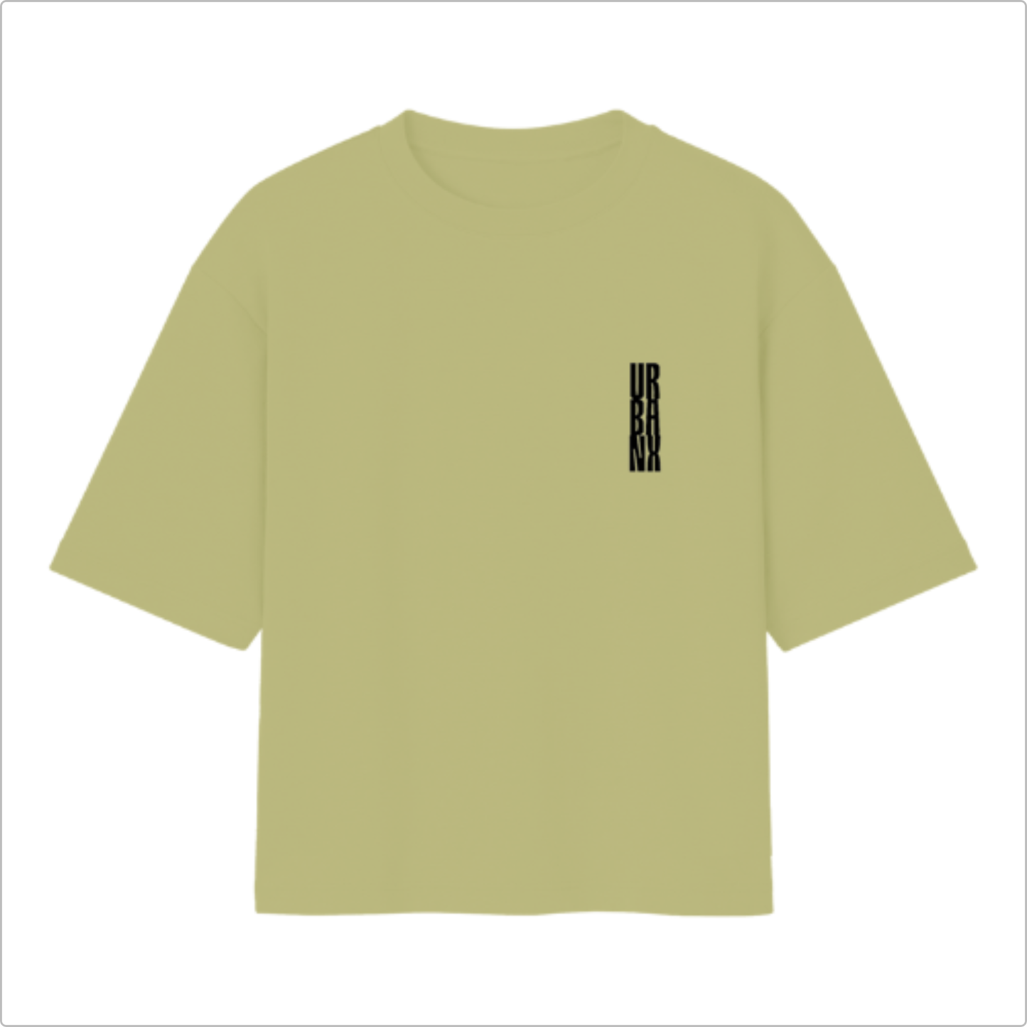 Camiseta com estampa frontal de texto vertical "URBANX" e estampa traseira de "CHOOSE YOUR STYLE URBANX CREATIVE" com letras grandes e efeito de tinta escorrendo.