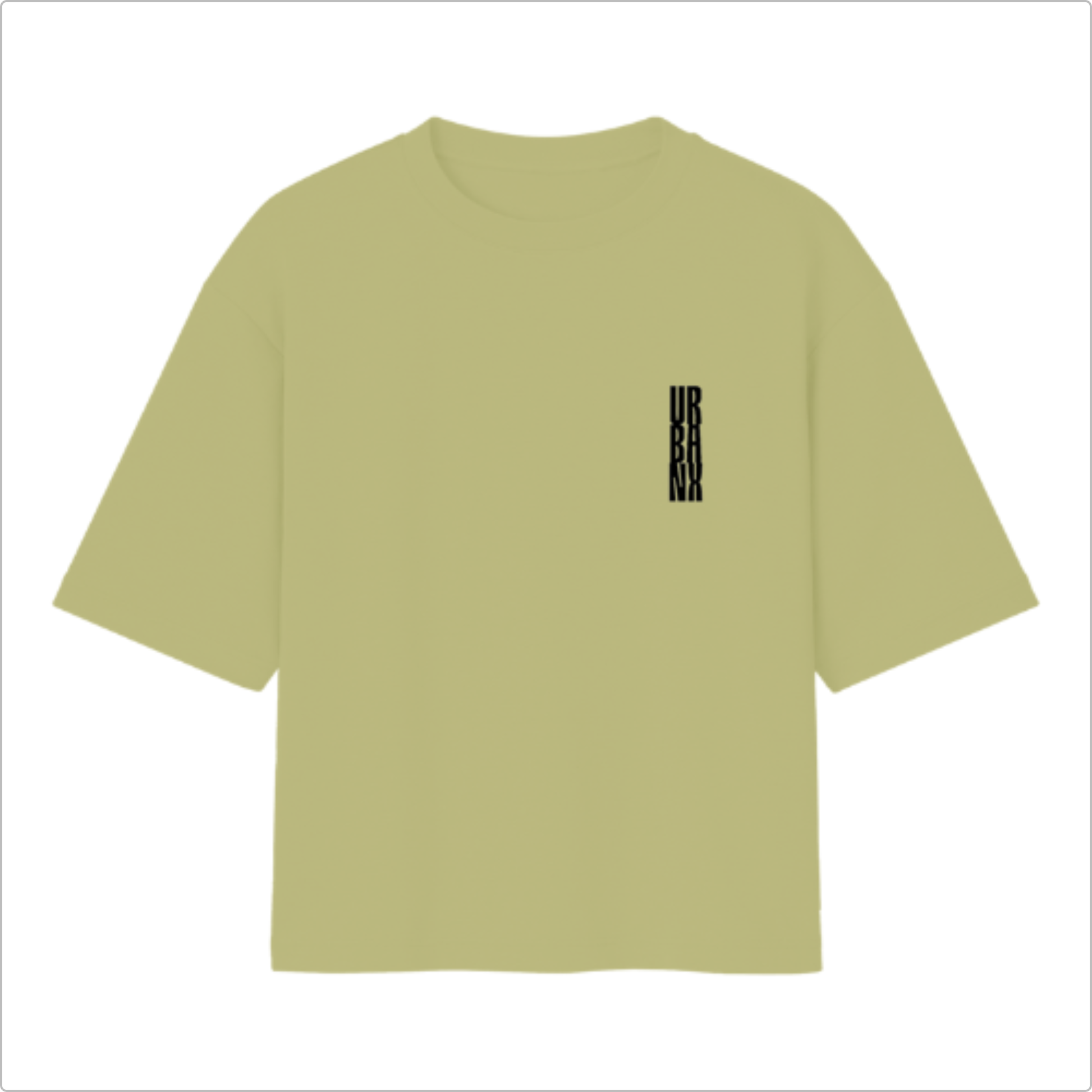 Camiseta com estampa frontal de texto vertical "URBANX" e estampa traseira de "CHOOSE YOUR STYLE URBANX CREATIVE" com letras grandes e efeito de tinta escorrendo.