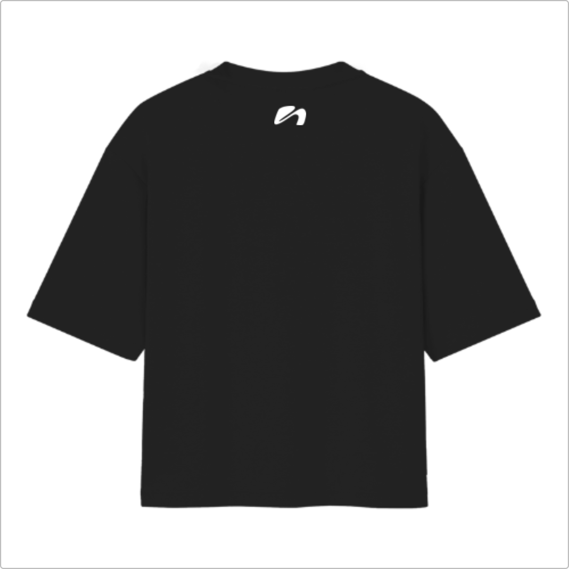 Camiseta com estampa frontal de texto "HYBRID ATHLETE" em letras maiúsculas e estampa traseira de pequeno símbolo estilizado abaixo da gola.