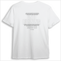 Camiseta com estampa frontal de "ANTI RUNNING" em letras grandes e na parte traseira detalhado texto que celebra o clube e o espírito de corrida casual.